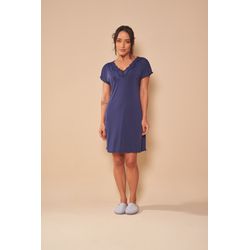 Camisola de liganete lisa com renda - C1849-MS - D'Noite - Pijamas e Homewear