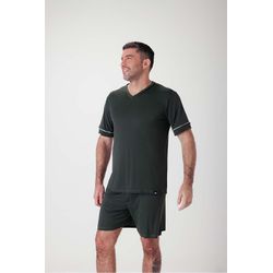 Pijama Masculino de Liganete Lisa com Detalhe de V... - D'Noite - Pijamas e Homewear