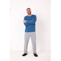 Pijama em Moletinho com Blusa Lisa e Calça Estampa... - D'Noite - Pijamas e Homewear
