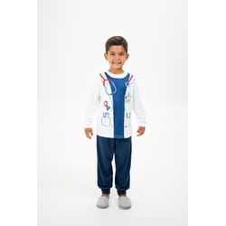 Pijama Longo Infantil de Doutor em Malha Suede - P... - D'Noite - Pijamas e Homewear