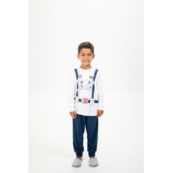 Pijama Longo Infantil de Astronauta em Malha Suede... - D'Noite - Pijamas e Homewear
