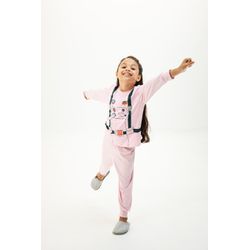 Pijama Longo Feminino Infantil de Astronauta em Ma... - D'Noite - Pijamas e Homewear