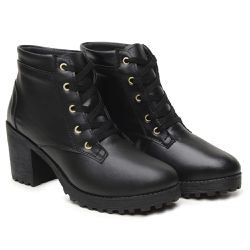 Bota Feminina Preta Coturno Salto Cano Curto Trato... - Docvi Distribuidora