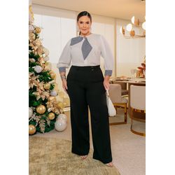 Calça de Alfaiataria Wide Leg com Fivela Meia - 1... - Dominique por Fátima Abrahão | Elegante e atemporal