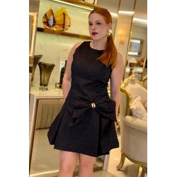 Vestido de jacquard dourado - 17652 - preto - Dominique por Fátima Abrahão | Elegante e atemporal