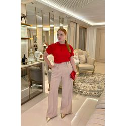 Calça alfaiataria Wide Leg - 17655 - bege - Dominique por Fátima Abrahão | Elegante e atemporal