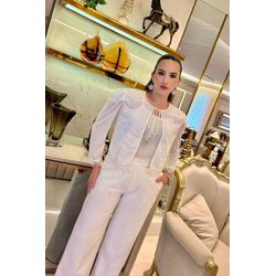 Casaco de crepe com renda - 17054 - Dominique por Fátima Abrahão | Elegante e atemporal