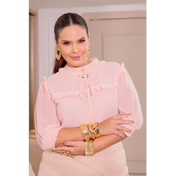 Blusa de Crepe com Babados - 17387/g rosa - Dominique por Fátima Abrahão | Elegante e atemporal