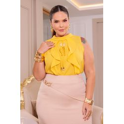 Blusa de crepe com jabour - 17368/g - Dominique por Fátima Abrahão | Elegante e atemporal