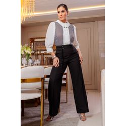 Blusa de crepe p&b - 17540 - Dominique por Fátima Abrahão | Elegante e atemporal