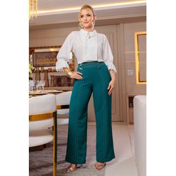 Calça de Alfaiataria Pespontada - 16517 - verde - Dominique por Fátima Abrahão | Elegante e atemporal