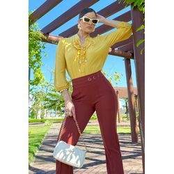 Blusa de Crepe com Decote V - 17373 Amarelo - Dominique por Fátima Abrahão | Elegante e atemporal