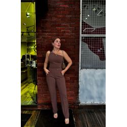 Calça de Malha Crepe com Cós Trabalhado – Marrom c... - Dominique por Fátima Abrahão | Elegante e atemporal