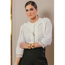 Blusa de Crepe com Guipir - 17362 - Dominique por Fátima Abrahão | Elegante e atemporal