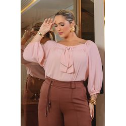 Blusa de Crepe com Max Laço - 17066/G - Dominique por Fátima Abrahão | Elegante e atemporal