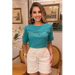 Blusa de Crepe com Botões Dourados - 17303 verde - Dominique por Fátima Abrahão | Elegante e atemporal