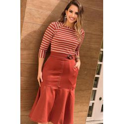 Saia Midi de Alfaiataria - 16516 telha - Dominique por Fátima Abrahão | Elegante e atemporal