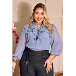 Blusa de Crepe com Decote V e Gola Alta com Amarra... - Dominique por Fátima Abrahão | Elegante e atemporal