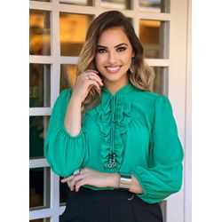 Blusa de Crepe com Decote V e Gola Alta com Amarra... - Dominique por Fátima Abrahão | Elegante e atemporal