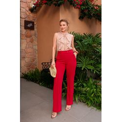 Calça de Malha Crepe com Cós Trabalhado – Vinho - ... - Dominique por Fátima Abrahão | Elegante e atemporal