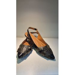 Rasteira Slingback Preta Entrelaçada - DONAMOCA