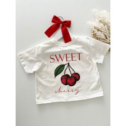 T-shirt Cropped Cherry Off White - Dondokinha Kids