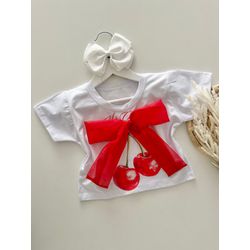 T-shirt Cropped Cereja Laço - Dondokinha Kids