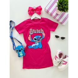 Camisetão Stitch Pink - Dondokinha Kids