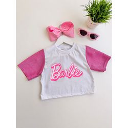 T-Shirt Cropped Barbie Branco - Dondokinha Kids