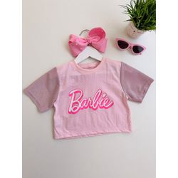 T-Shirt Cropped Barbie Rosa - Dondokinha Kids