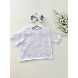 T-Shirt Cropped Stras Branco - Dondokinha Kids