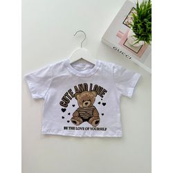 T-Shirt Cropped Cute Branco - Dondokinha Kids