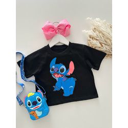 T-shirt Croppe Stitch Preto - Dondokinha Kids