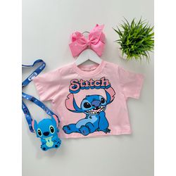 T-Shirt Cropped Stitch Rosa - Dondokinha Kids