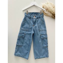 Calça Jeans Wide Leg Cargo - Dondokinha Kids