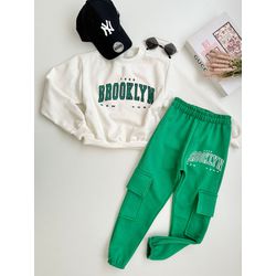 Conjunto Moletom Brooklyn Verde - Dondokinha Kids