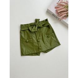 Short Saia Couro Fake Verde Militar - Dondokinha Kids