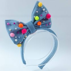 Tiara Jeans Pompom - Doninha Laços