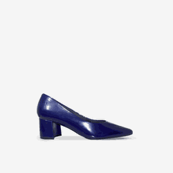 Scarpin Salto Bloco Médio Verniz Azul Marinho - Donna Lu