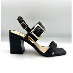 Sandália Donna Lu Salto Bloco Verniz Preto Fivela ... - Donna Lu
