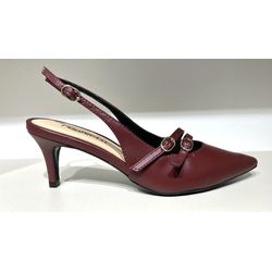 Scarpin/Slingback Tiras com Fivela Bordô - Donna Lu