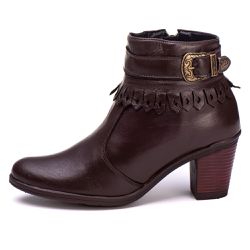 Bota Coturno Feminino Couro Legitimo Café- REF: 68... - DROP FIT