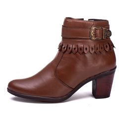 Bota Coturno Feminino Couro Legitimo Mouro- REF: 6... - DROP FIT