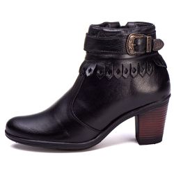Bota Coturno Feminino Couro Legitimo Preto- REF: 6... - DROP FIT