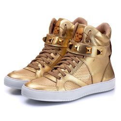 Tênis Sneaker Couro Legitimo Dourado - REF: 10100 ... - DROP FIT