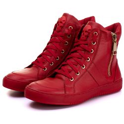 Tênis Sneaker Couro Legitimo Vermelho - REF: 10200... - DROP FIT