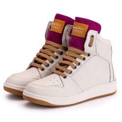 Tênis Sneaker Couro Legitimo Off-White/Roxo- REF: ... - DROP FIT