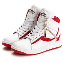 Tênis Sneaker Couro Legitimo Branco/Vermelho- REF:... - DROP FIT