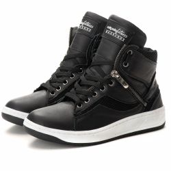 Tênis Sneaker Couro Legitimo Preto/Branco- REF: 20... - DROP FIT