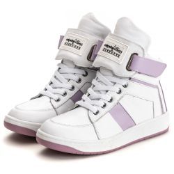 Tênis Sneaker Couro Legitimo Branco/Lilás - REF: 5... - DROP FIT